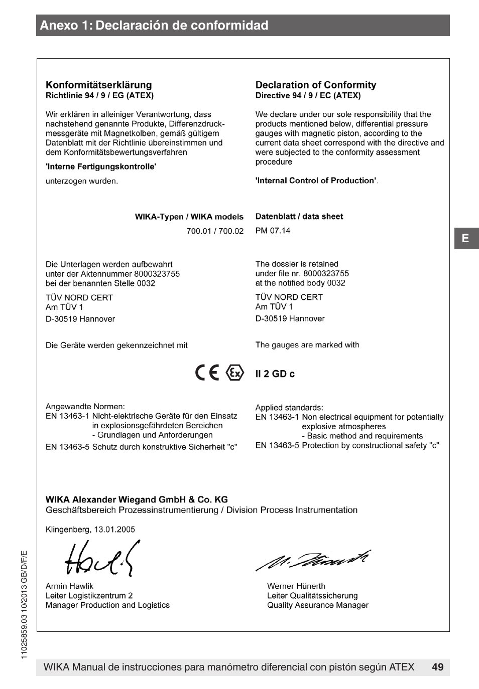 Anexo 1: declaración de conformidad | WIKA 700.02 User Manual | Page 49 / 52