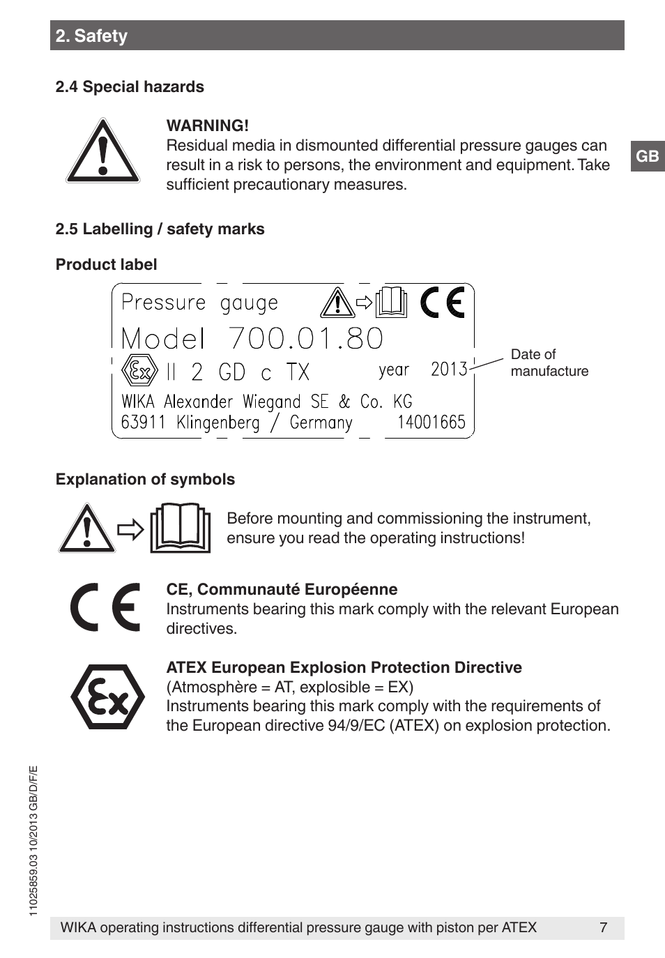 Safety | WIKA 700.02 User Manual | Page 7 / 52