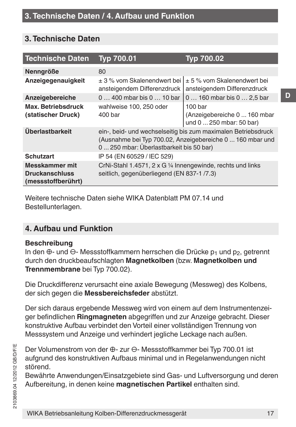 Aufbau und funktion | WIKA 700.02 User Manual | Page 17 / 44