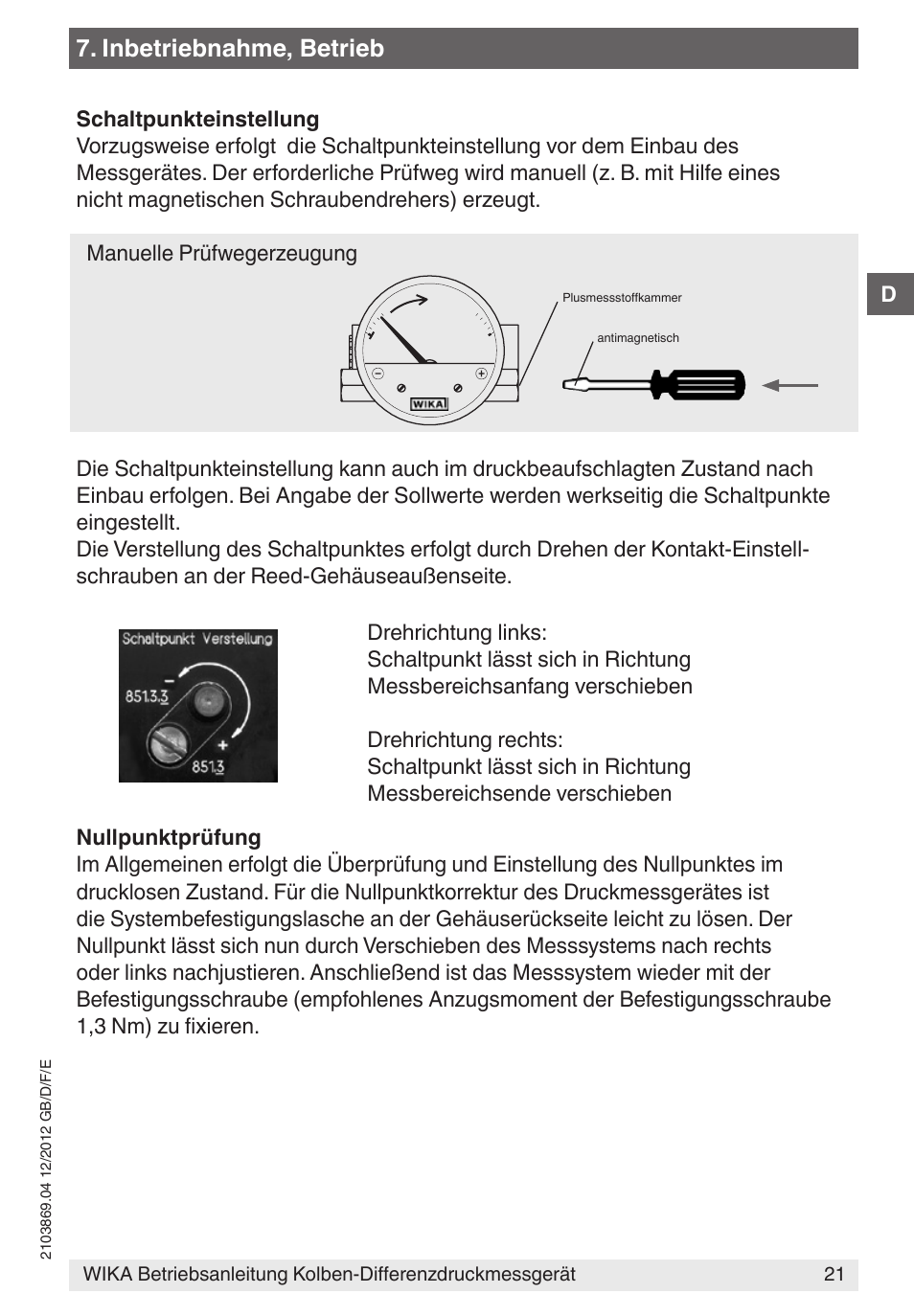 Inbetriebnahme, betrieb | WIKA 700.02 User Manual | Page 21 / 44