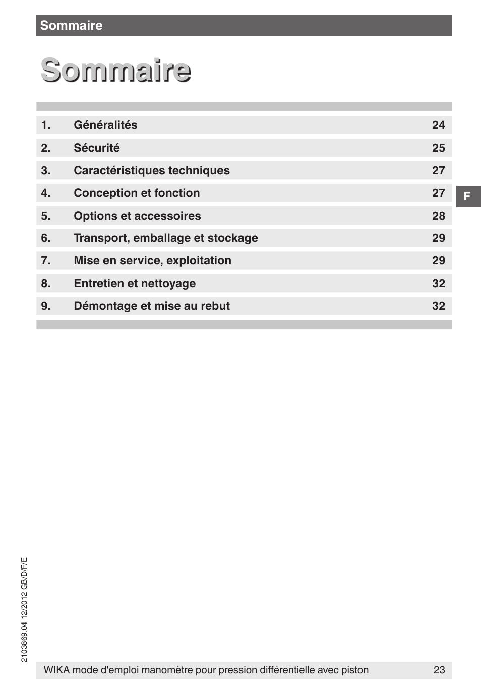 Sommaire | WIKA 700.02 User Manual | Page 23 / 44