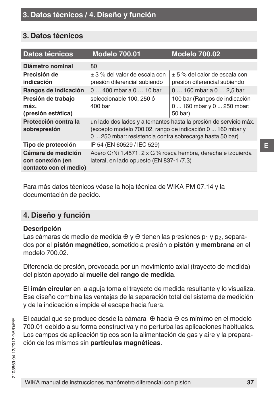 Diseño y función | WIKA 700.02 User Manual | Page 37 / 44