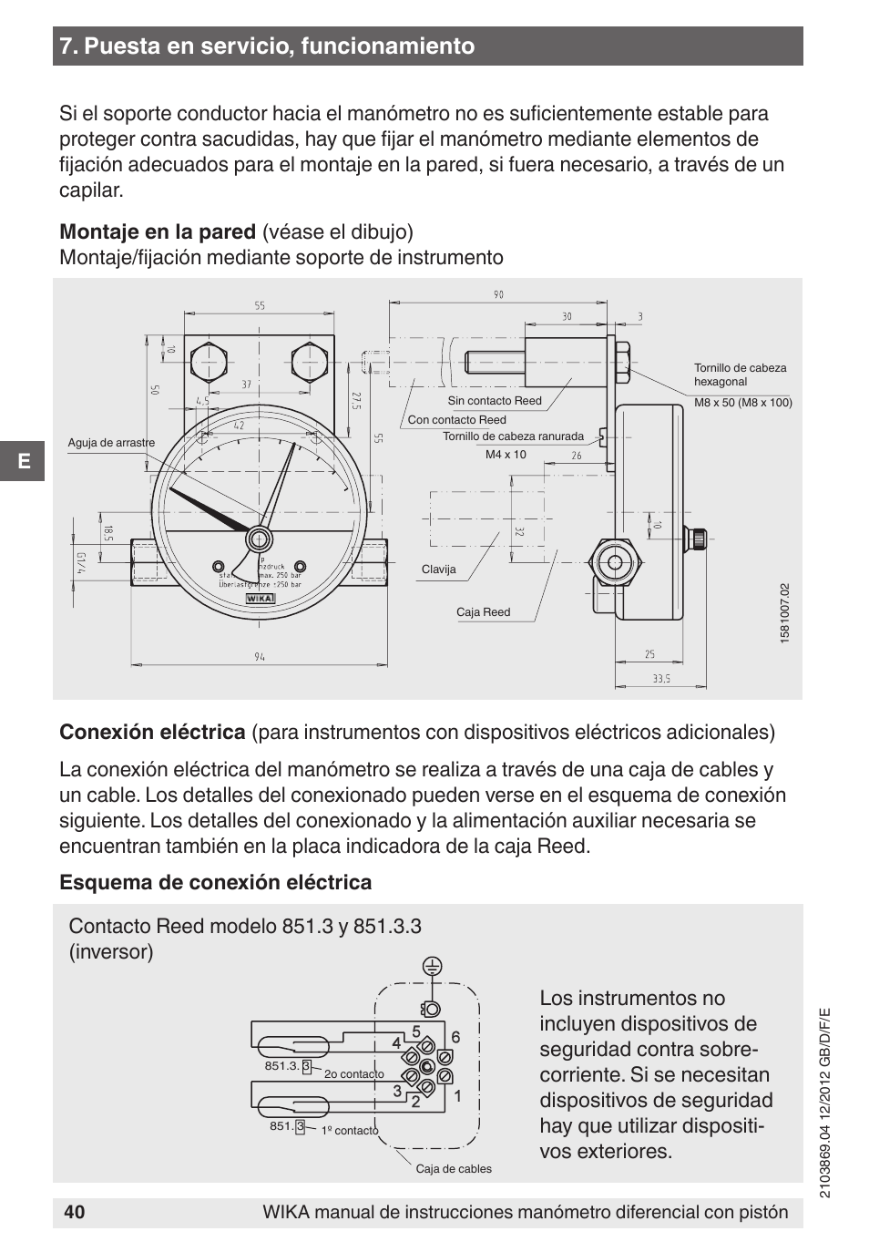Puesta en servicio, funcionamiento | WIKA 700.02 User Manual | Page 40 / 44