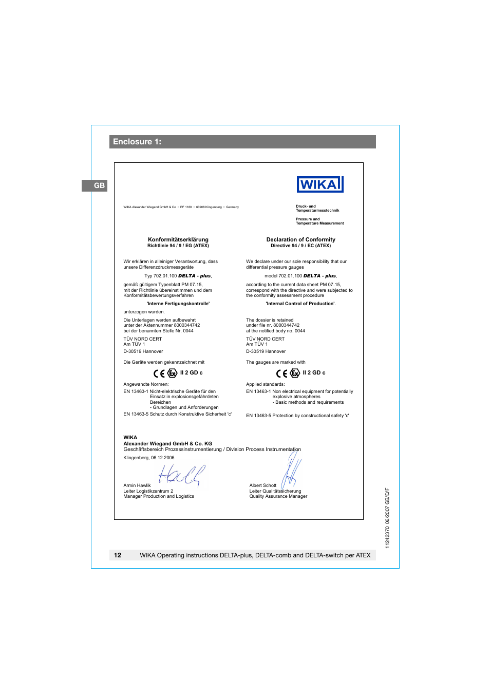 Enclosure 1 | WIKA 851.02.100 User Manual | Page 12 / 36
