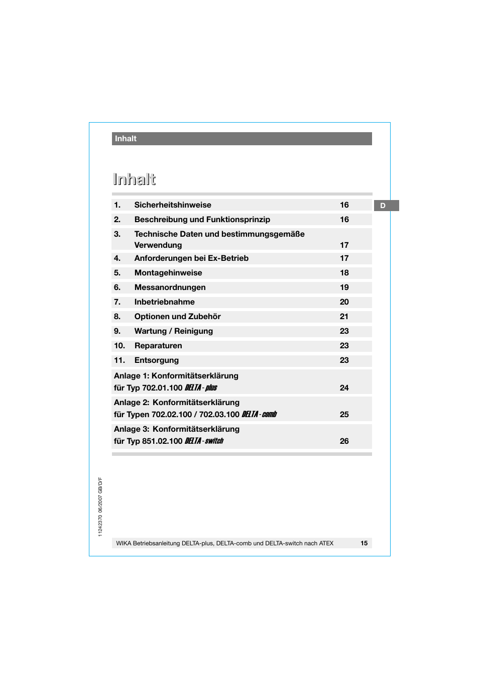 Inhalt | WIKA 851.02.100 User Manual | Page 15 / 36
