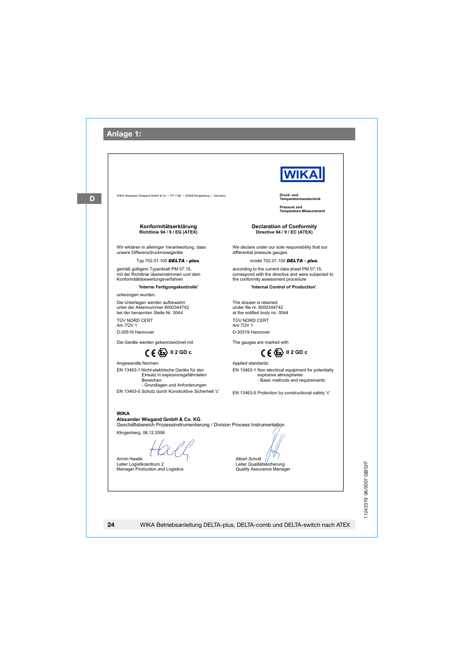 Anlage 1 | WIKA 851.02.100 User Manual | Page 24 / 36