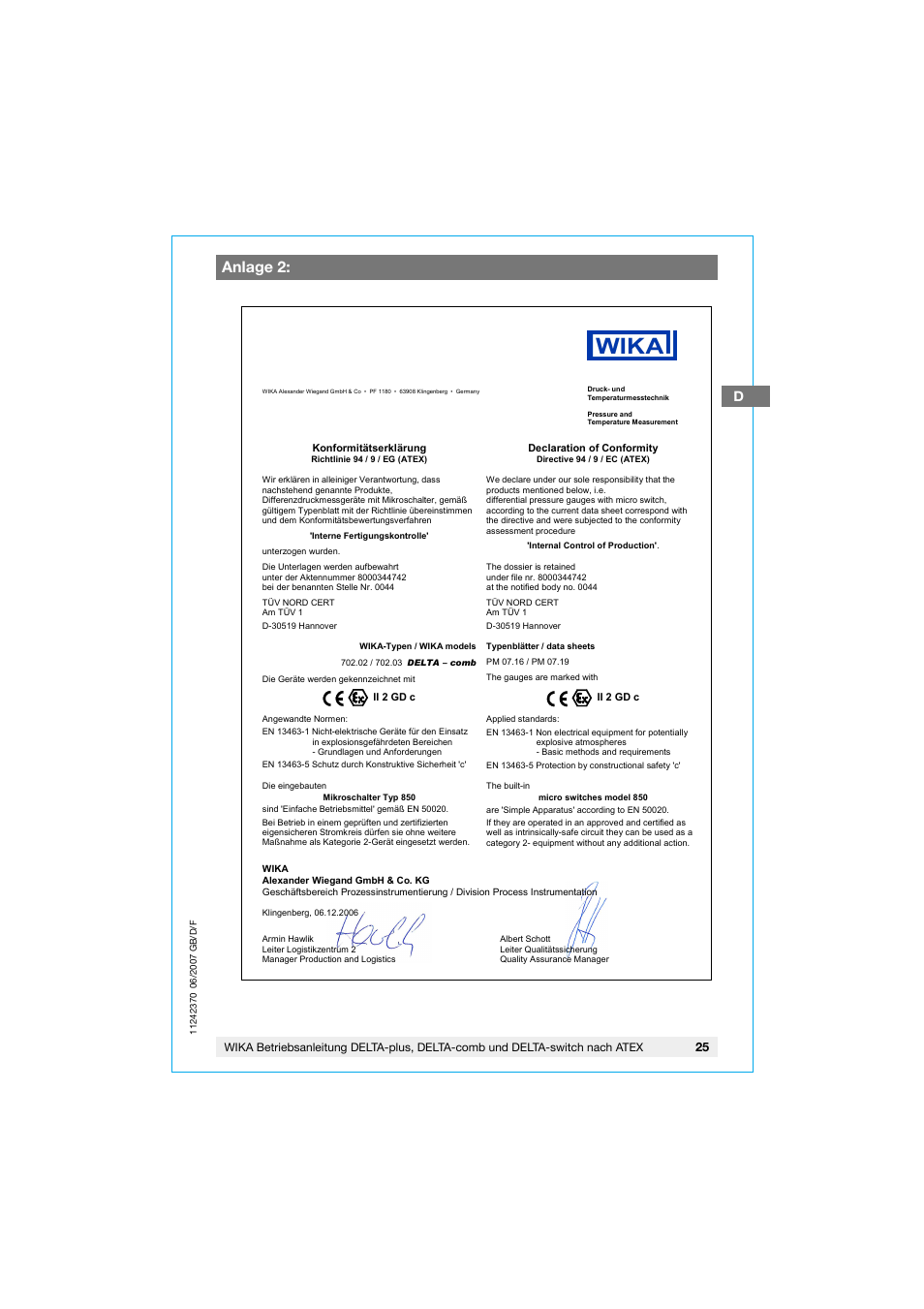 Anlage 2 | WIKA 851.02.100 User Manual | Page 25 / 36