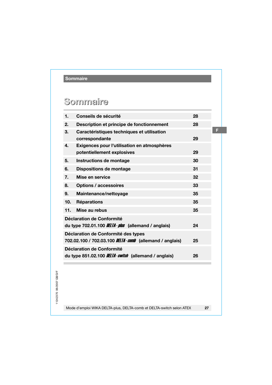 Sommaire | WIKA 851.02.100 User Manual | Page 27 / 36