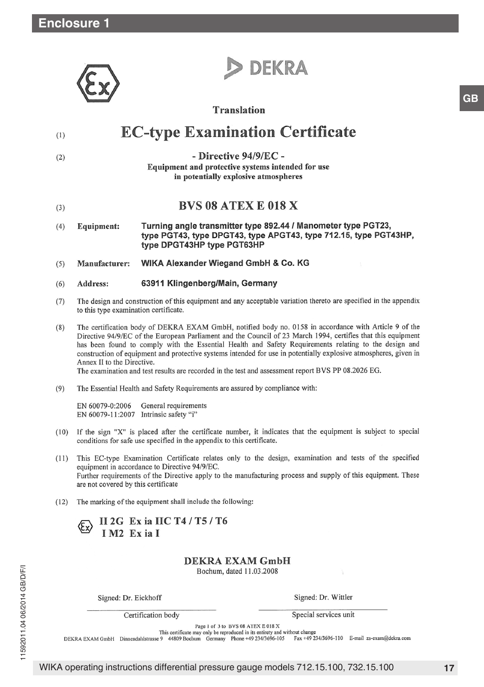 Enclosure 1 | WIKA 732.15.100 User Manual | Page 17 / 68
