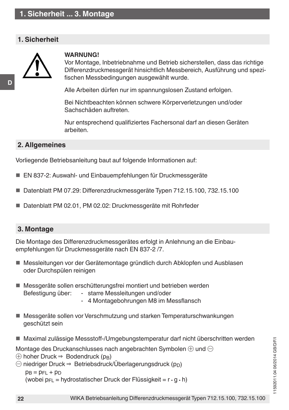 Sicherheit . montage | WIKA 732.15.100 User Manual | Page 22 / 68