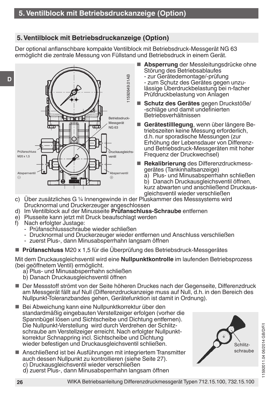 Ventilblock mit betriebsdruckanzeige (option) | WIKA 732.15.100 User Manual | Page 26 / 68