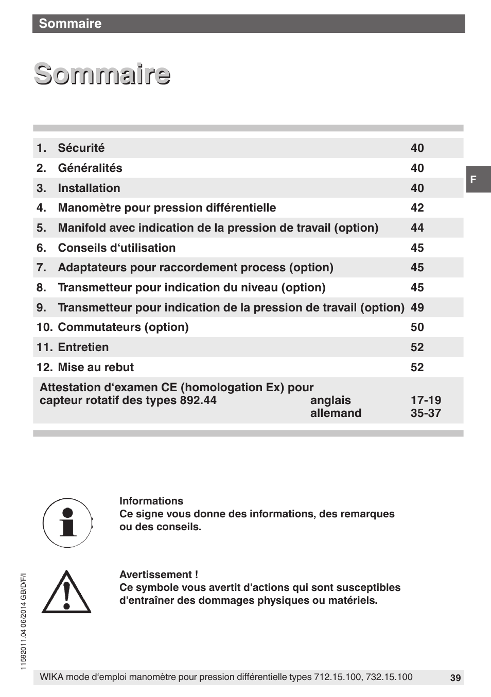 Sommaire | WIKA 732.15.100 User Manual | Page 39 / 68