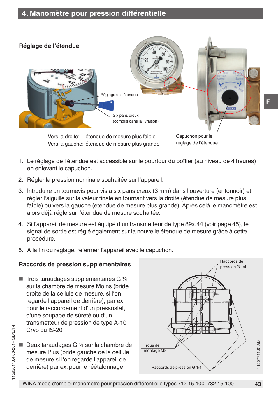 Manomètre pour pression différentielle | WIKA 732.15.100 User Manual | Page 43 / 68