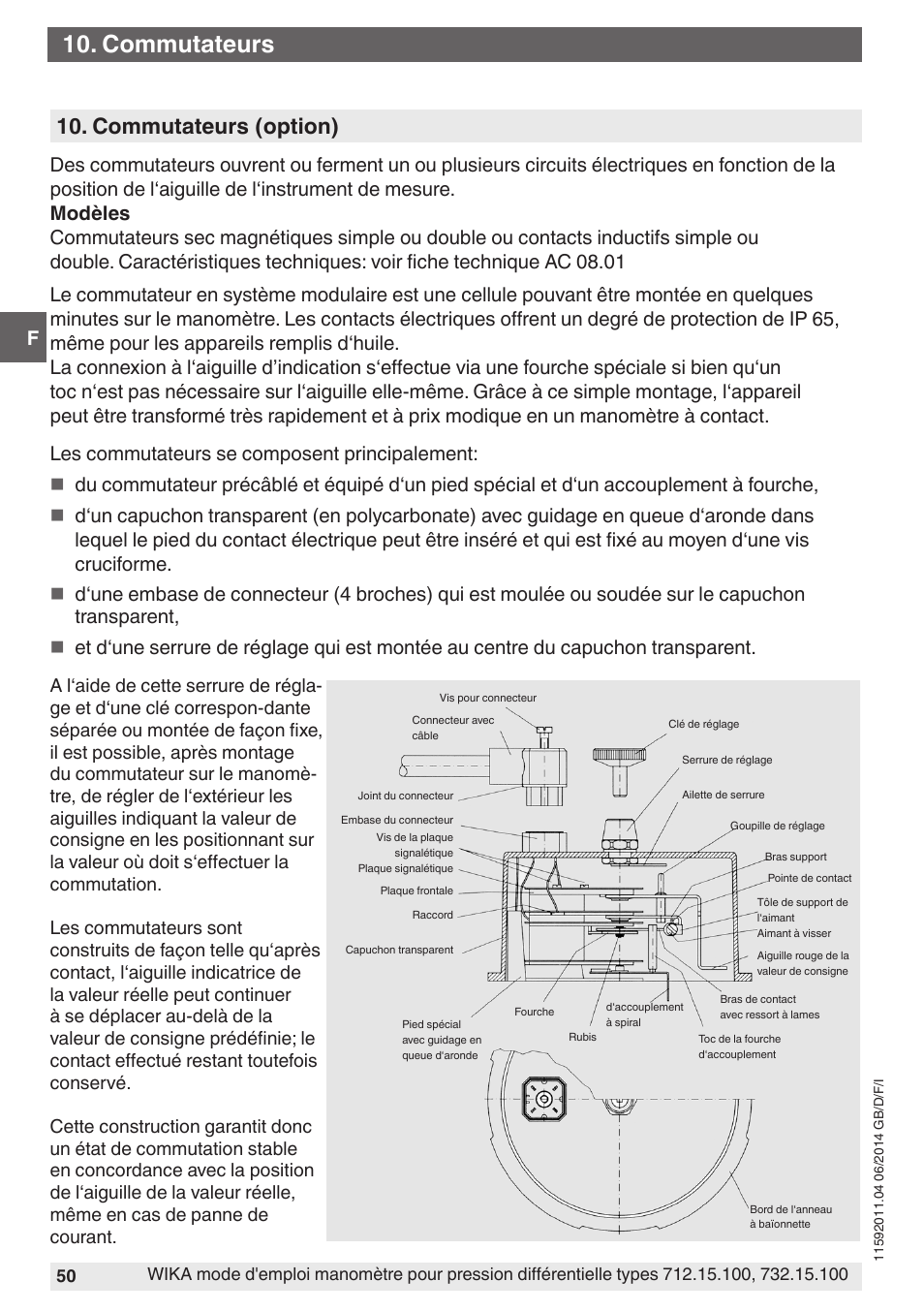 Commutateurs, Commutateurs (option) | WIKA 732.15.100 User Manual | Page 50 / 68