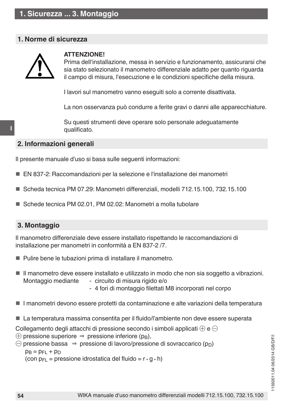 Sicurezza . montaggio | WIKA 732.15.100 User Manual | Page 54 / 68