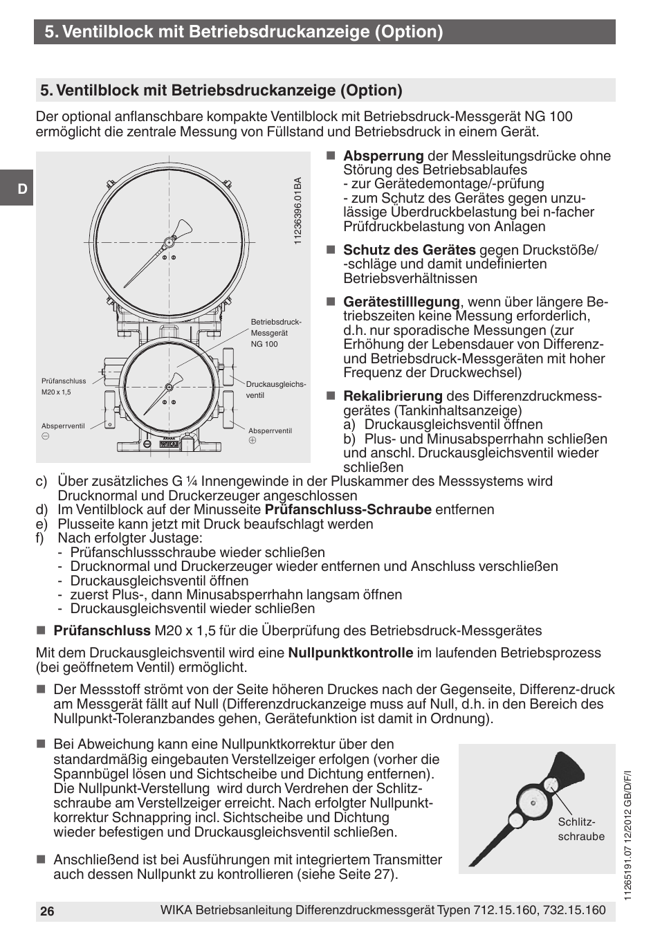 Ventilblock mit betriebsdruckanzeige (option) | WIKA 732.15.160 User Manual | Page 26 / 68