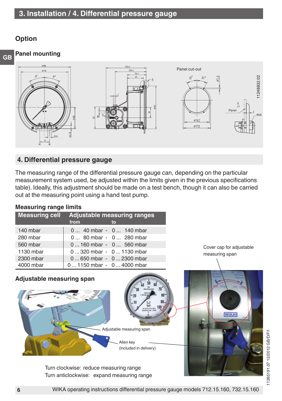 Installation / 4. differential pressure gauge, Differential pressure gauge, Option | WIKA 732.15.160 User Manual | Page 6 / 68