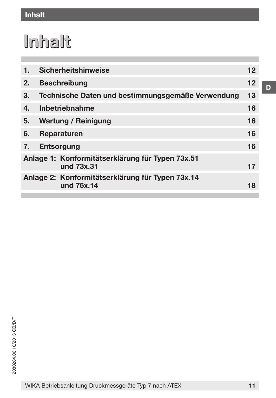 Inhalt | WIKA 762.14 User Manual | Page 11 / 28