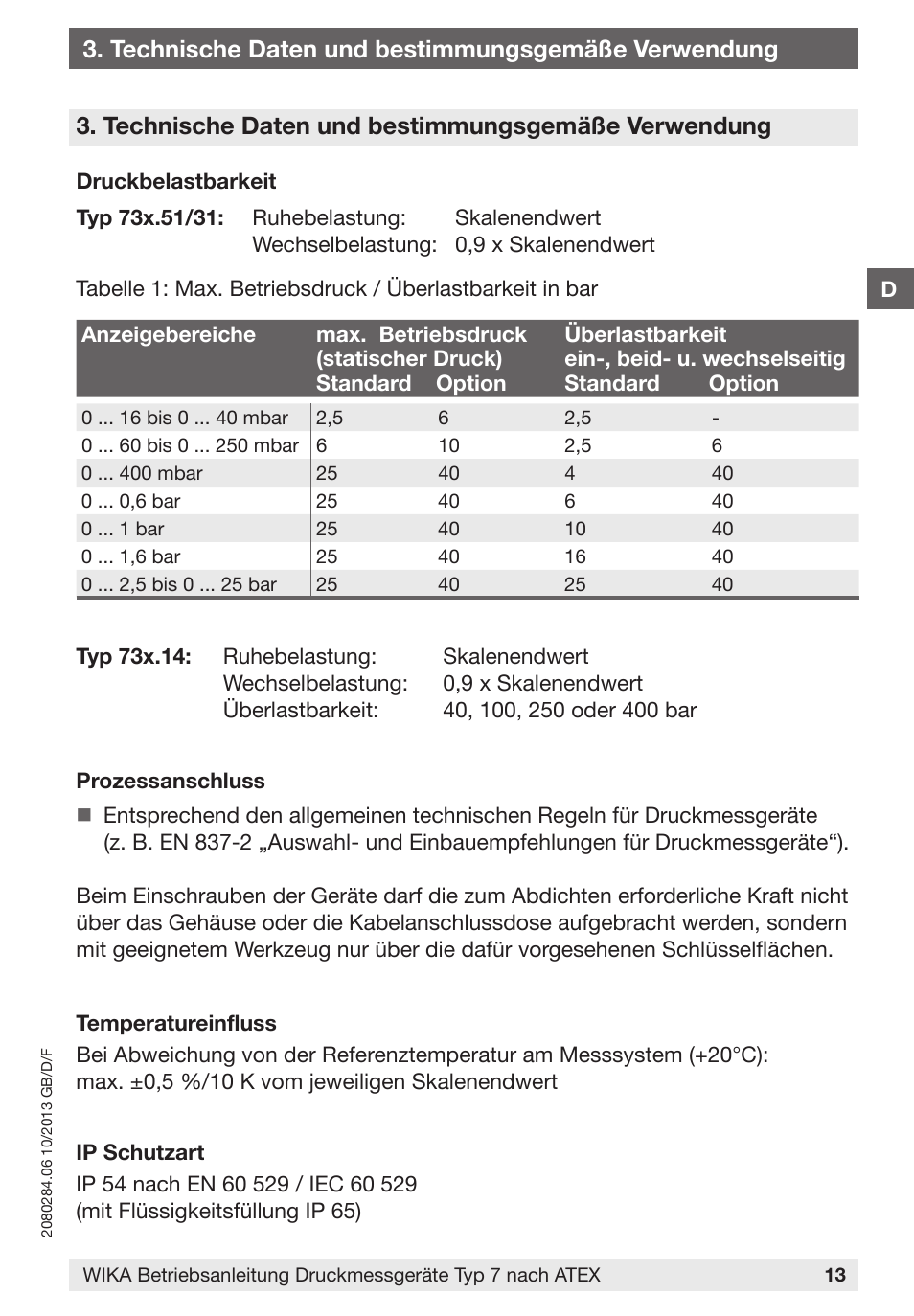 Technische daten und bestimmungsgemäße verwendung | WIKA 762.14 User Manual | Page 13 / 28