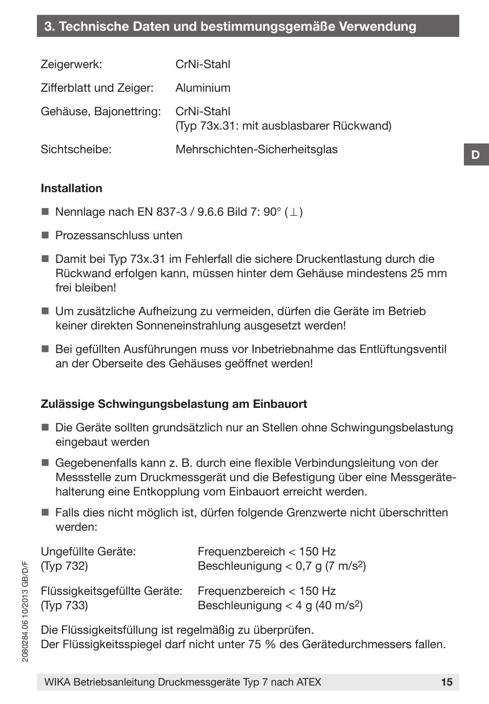 Technische daten und bestimmungsgemäße verwendung | WIKA 762.14 User Manual | Page 15 / 28