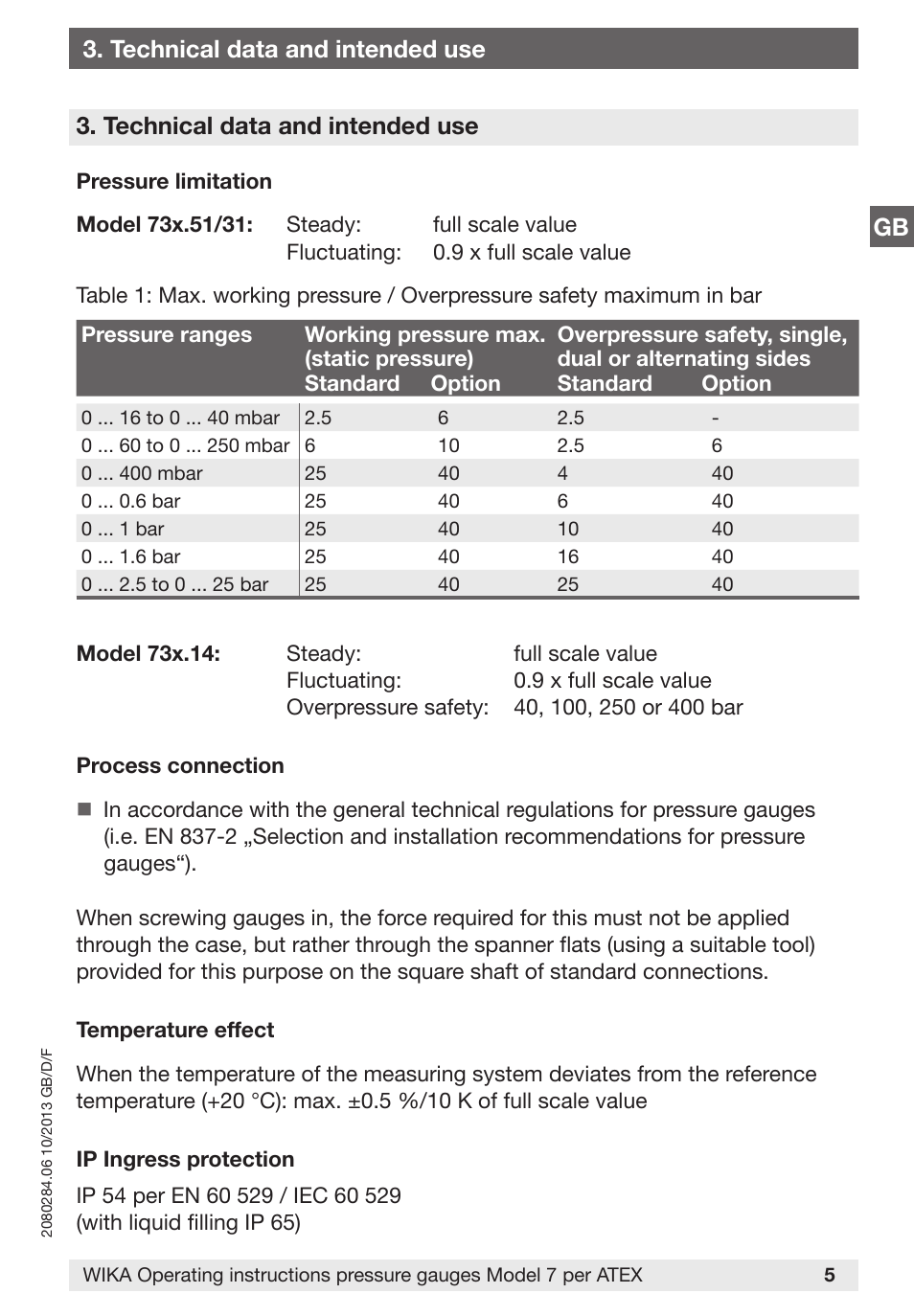 Technical data and intended use | WIKA 762.14 User Manual | Page 5 / 28