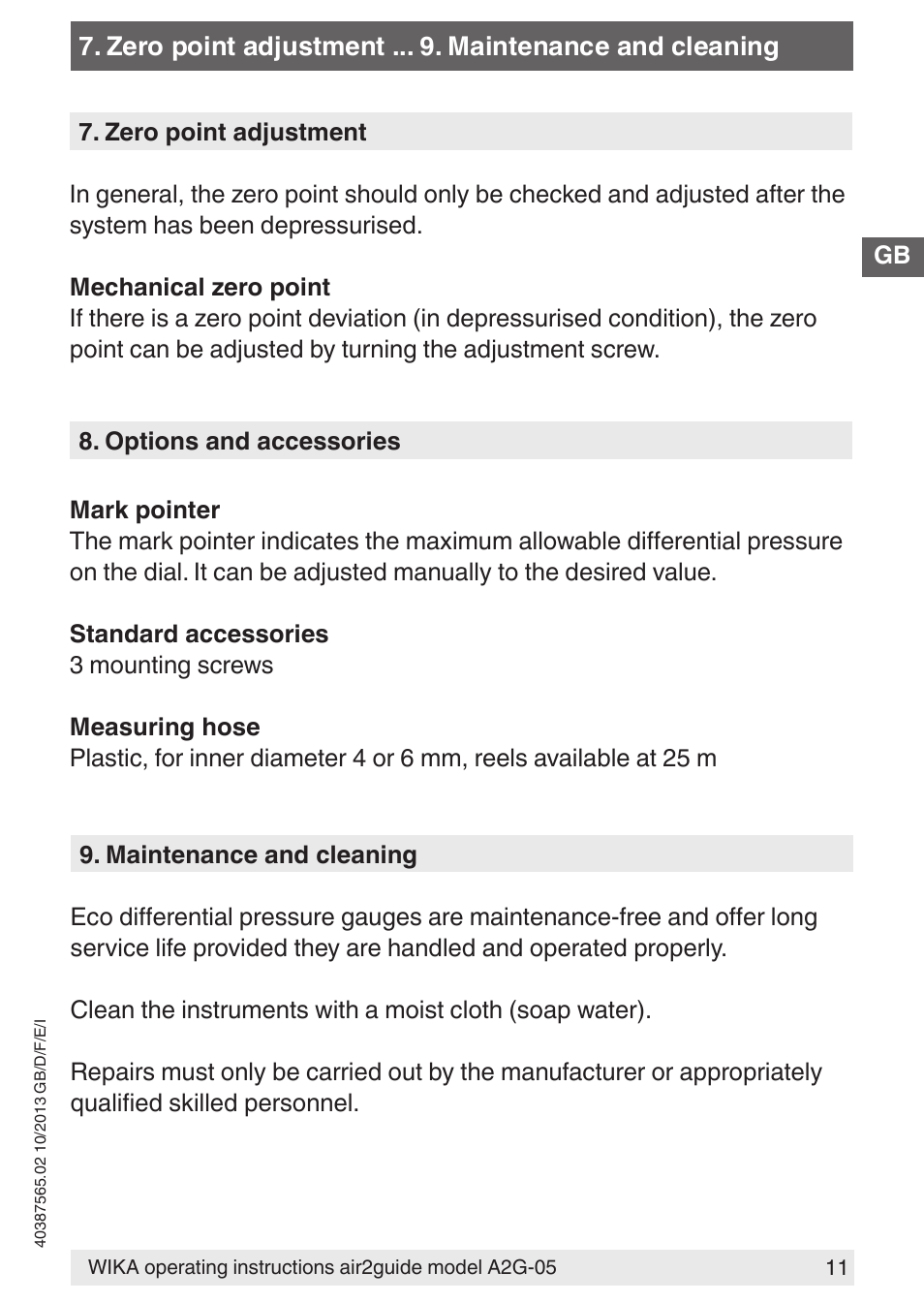 WIKA A2G-05 User Manual | Page 11 / 52