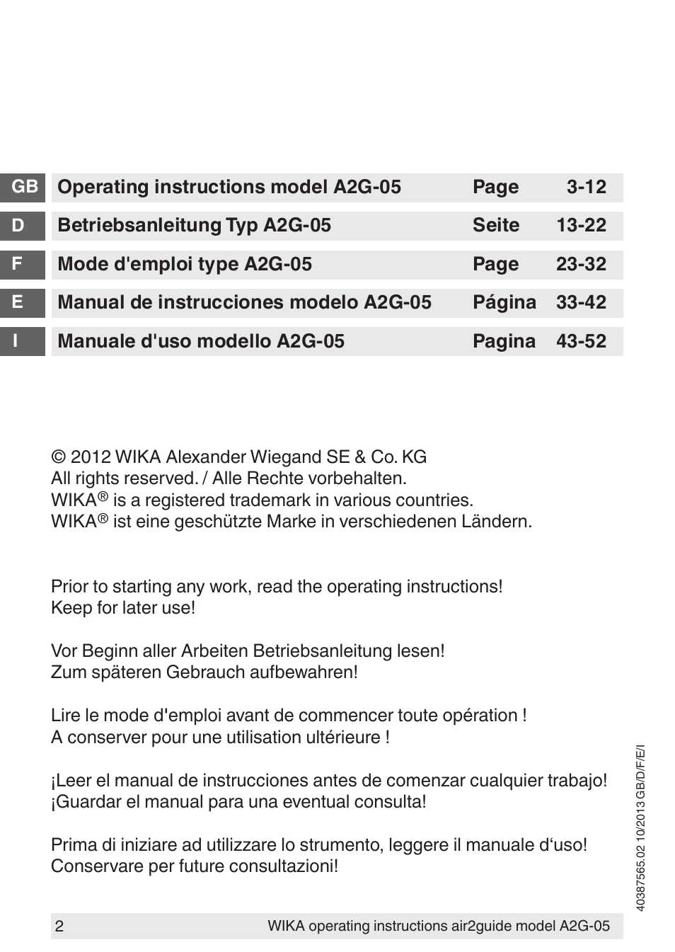 WIKA A2G-05 User Manual | Page 2 / 52