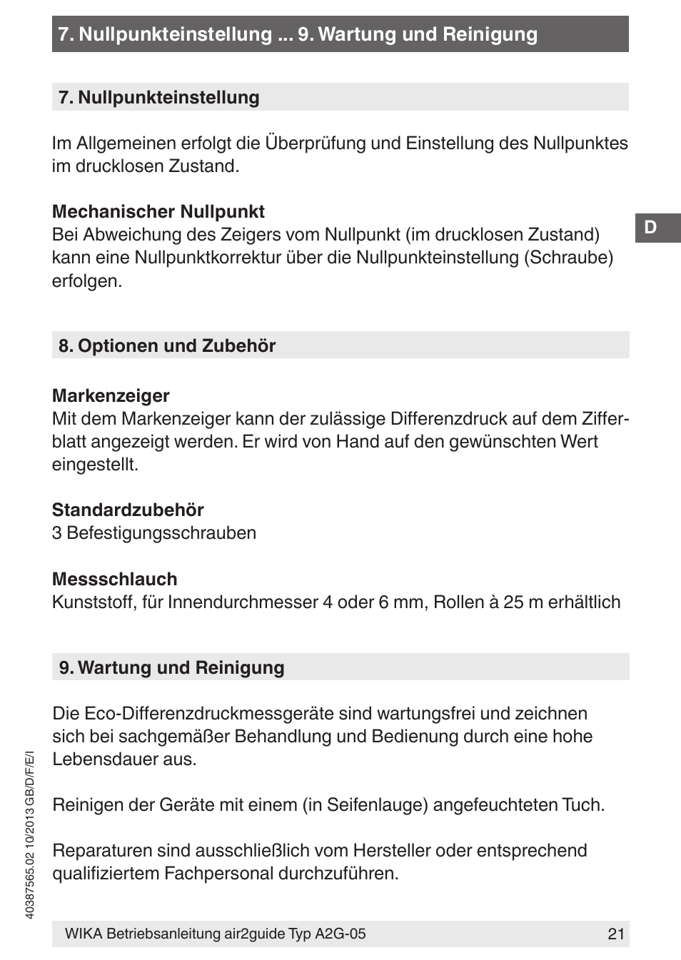 WIKA A2G-05 User Manual | Page 21 / 52