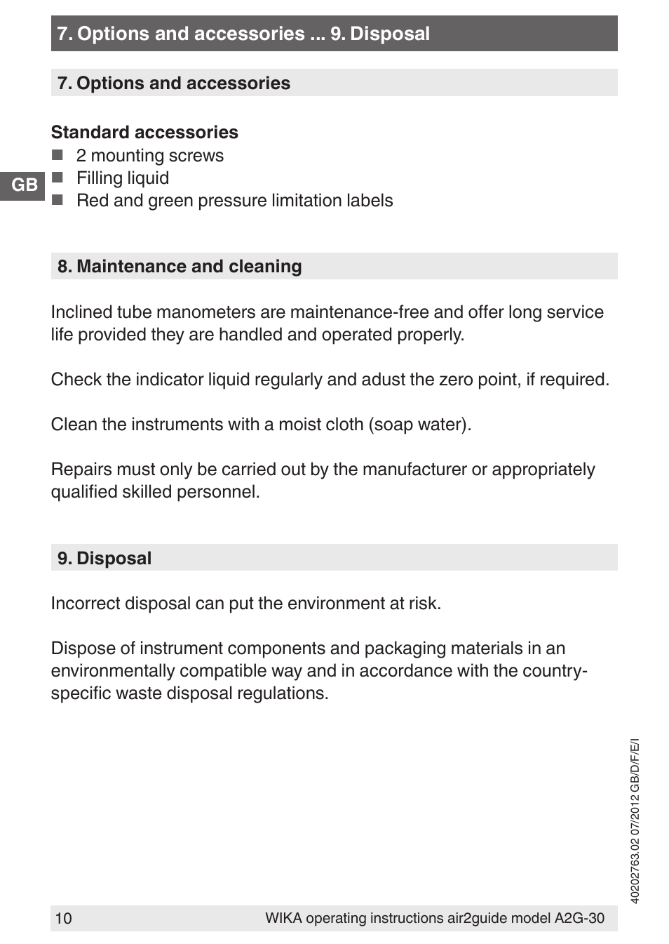 WIKA A2G-30 User Manual | Page 10 / 44