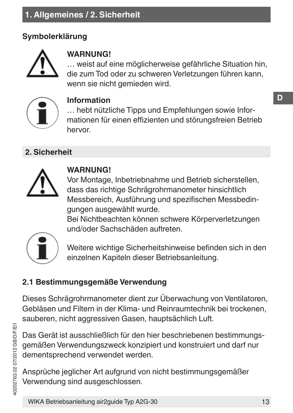 WIKA A2G-30 User Manual | Page 13 / 44