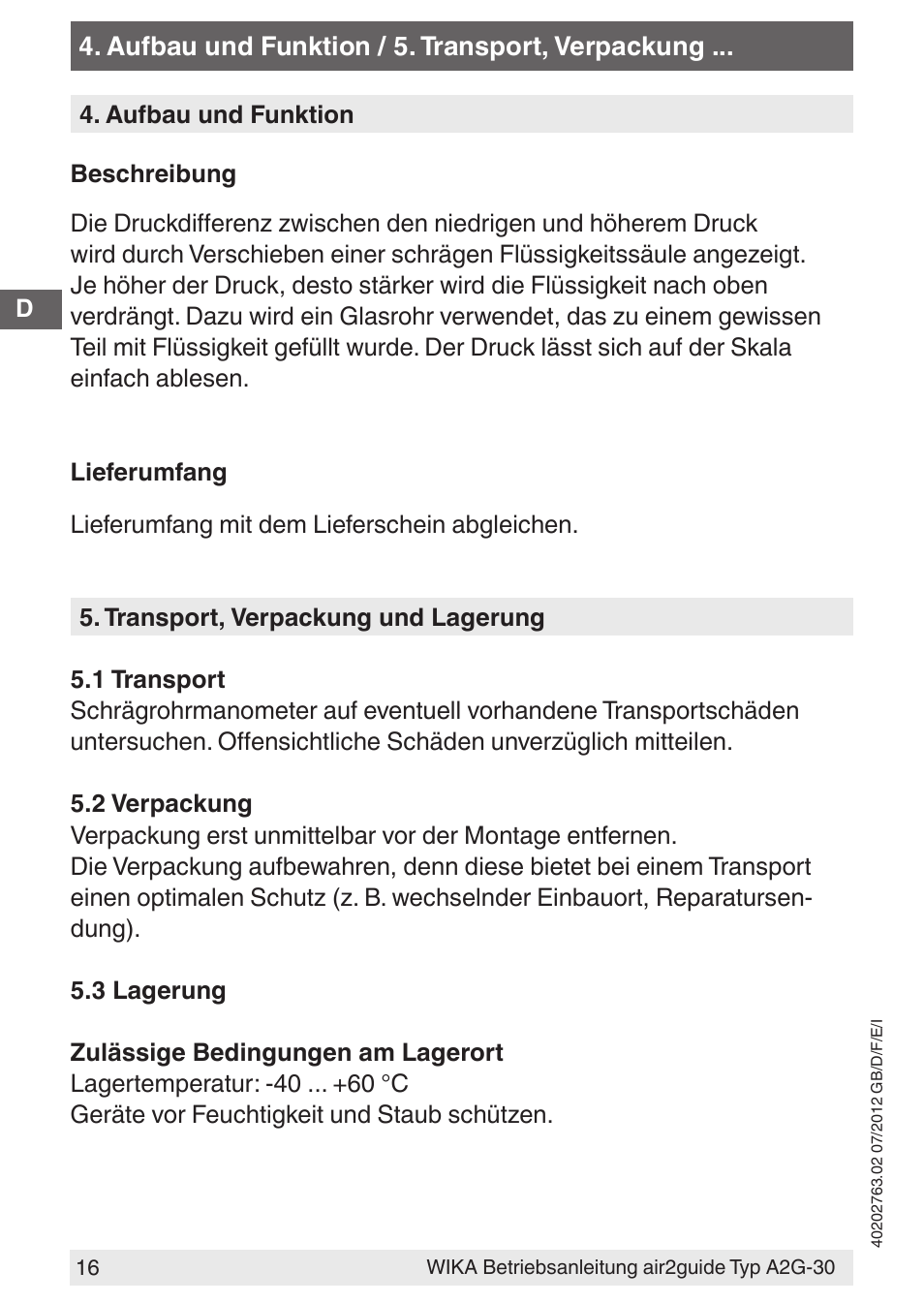 WIKA A2G-30 User Manual | Page 16 / 44