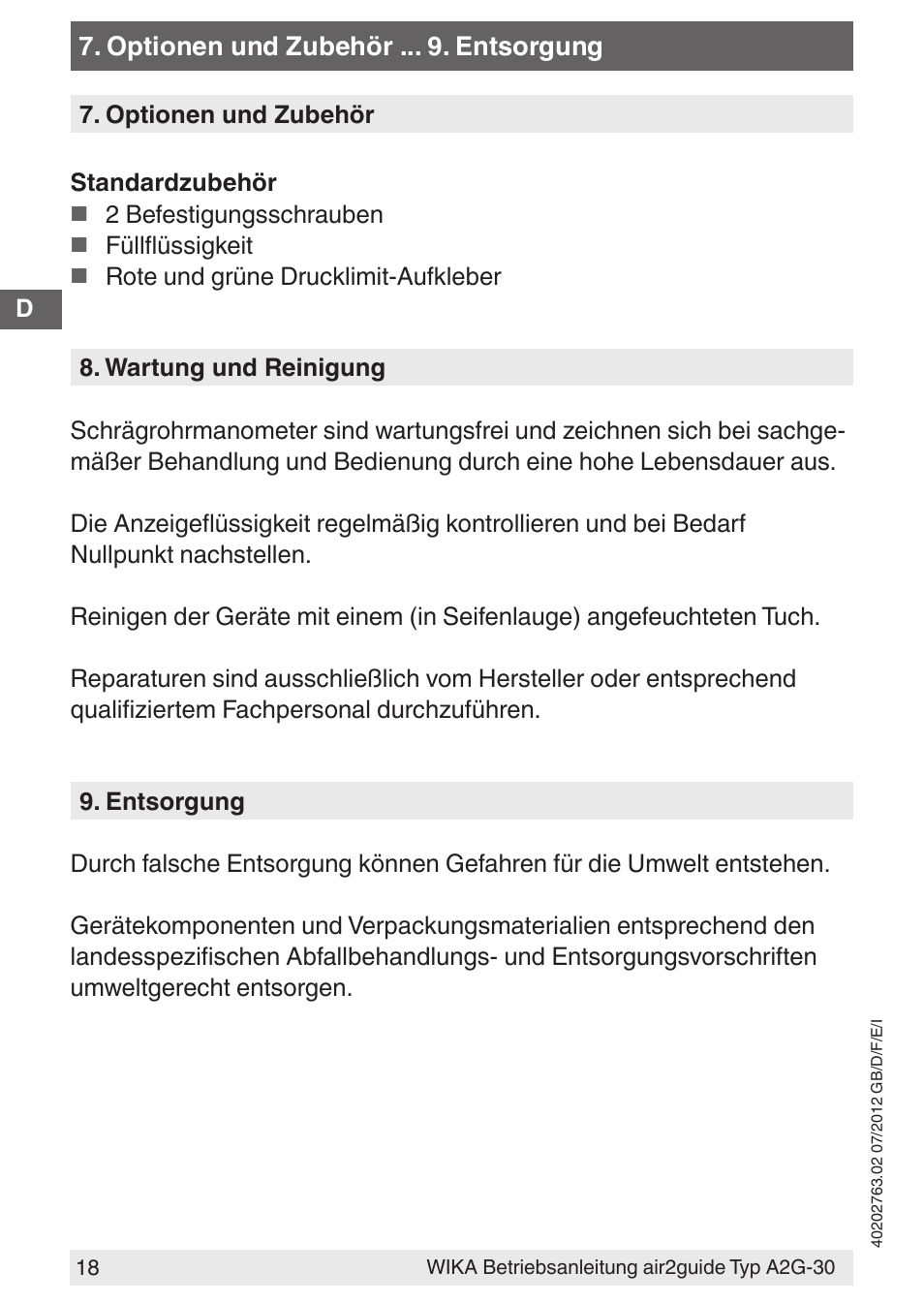 WIKA A2G-30 User Manual | Page 18 / 44