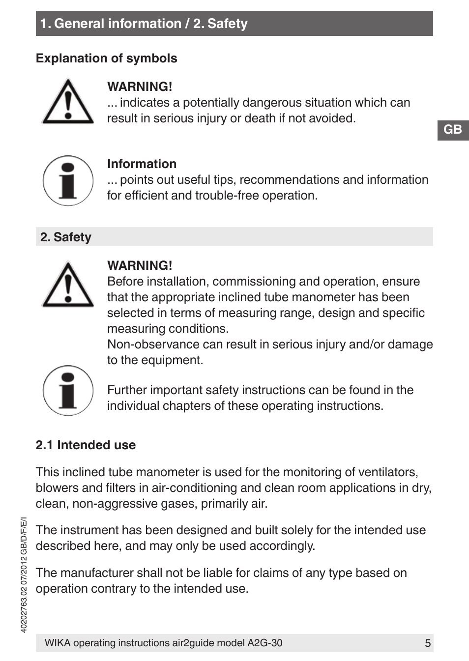 WIKA A2G-30 User Manual | Page 5 / 44