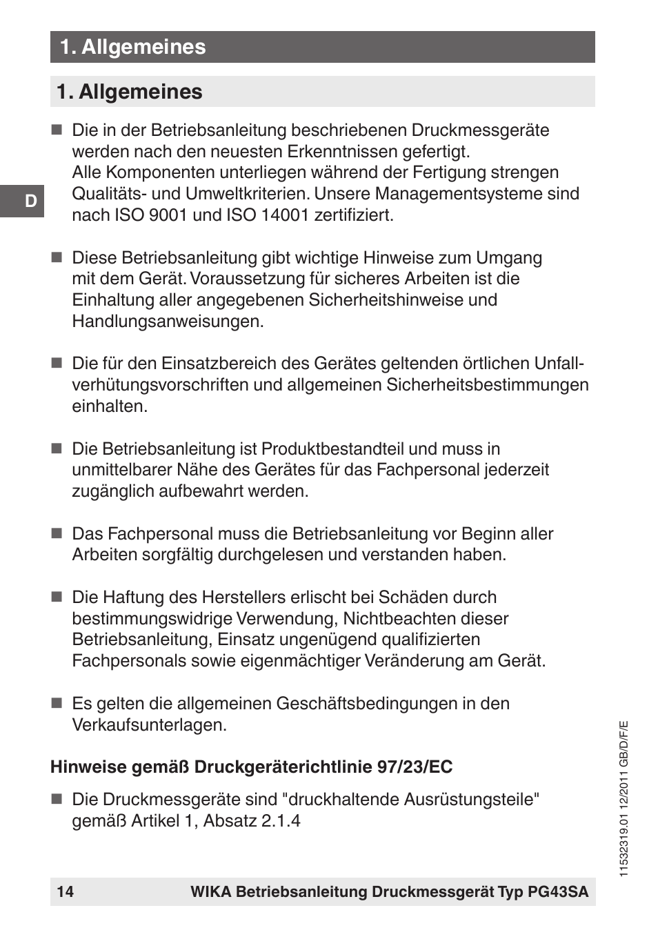 Allgemeines | WIKA PG43SA User Manual | Page 14 / 48