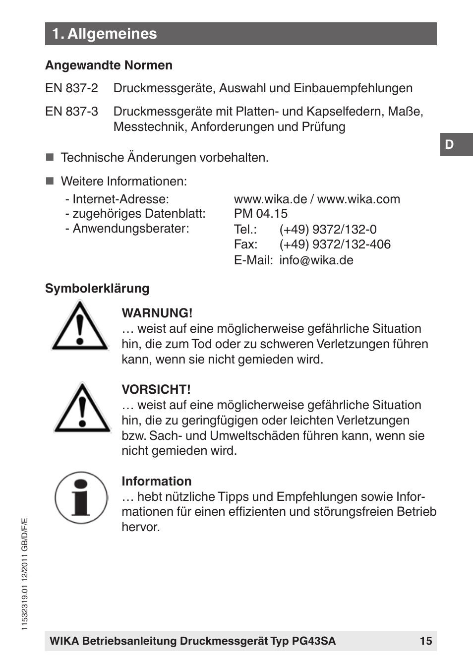 Allgemeines | WIKA PG43SA User Manual | Page 15 / 48