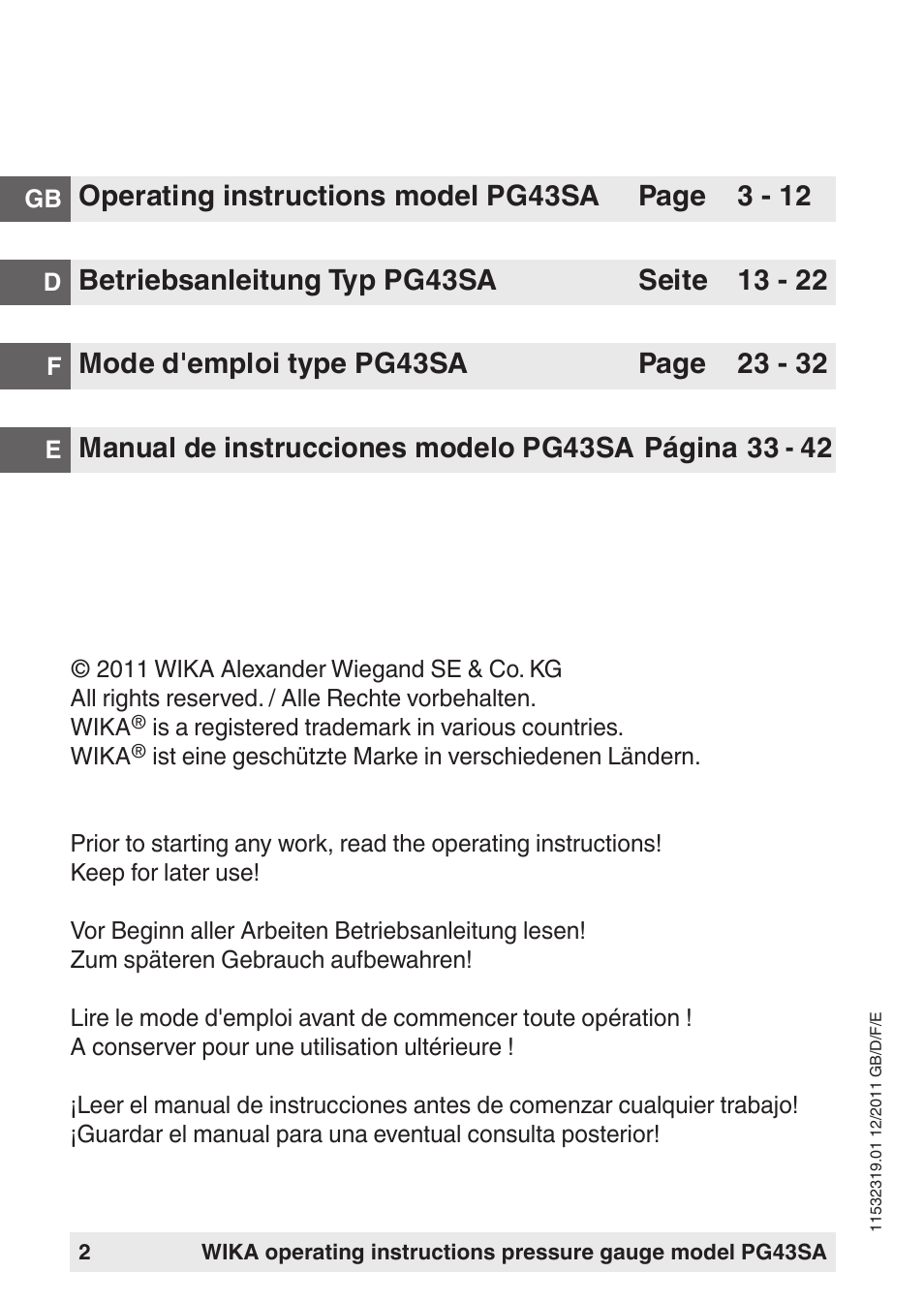 WIKA PG43SA User Manual | Page 2 / 48