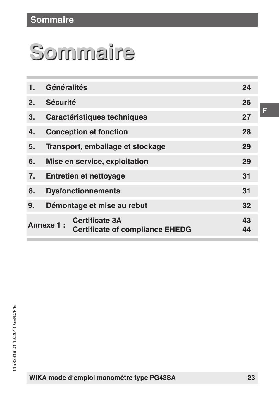 Sommaire | WIKA PG43SA User Manual | Page 23 / 48