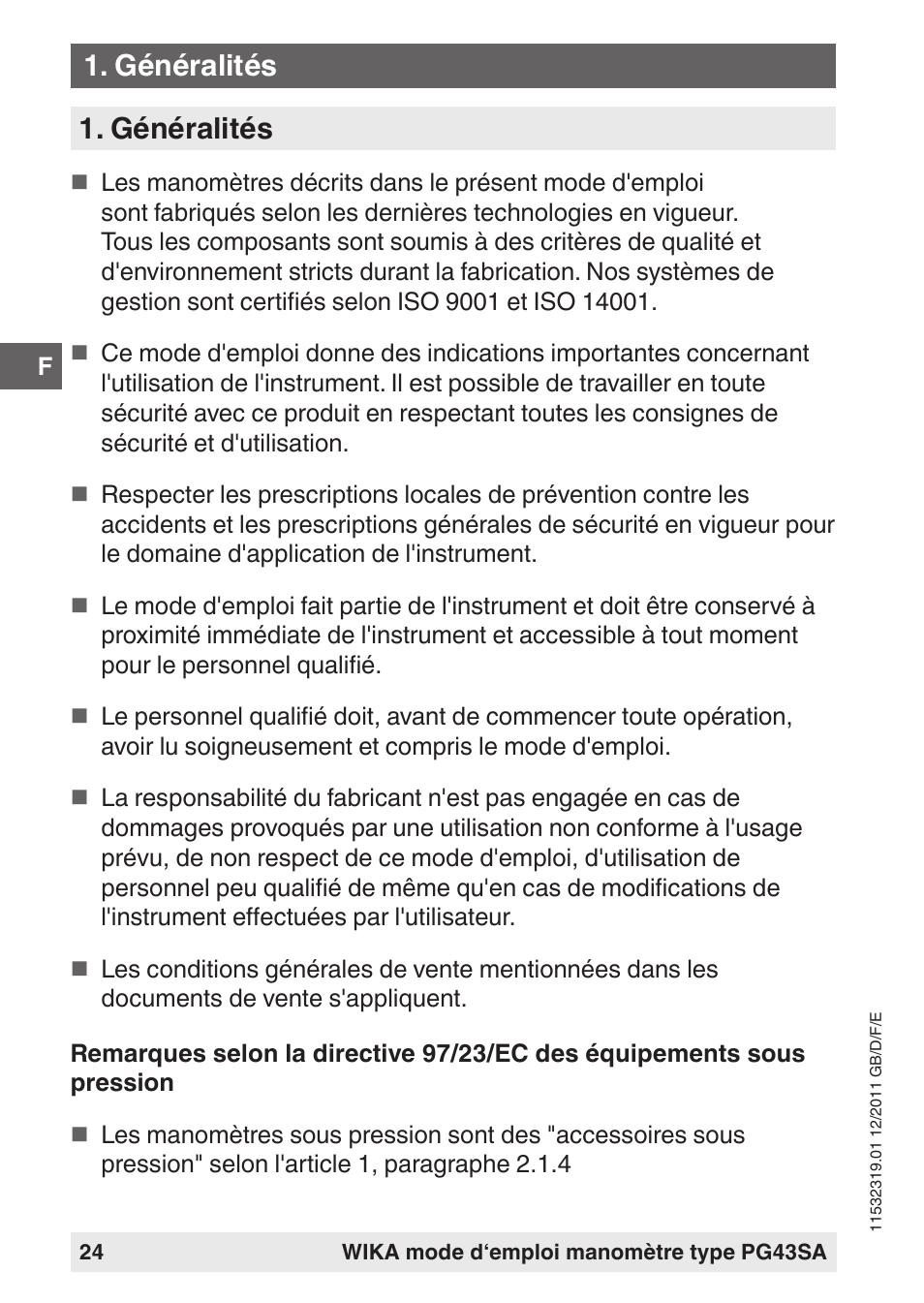 Généralités | WIKA PG43SA User Manual | Page 24 / 48