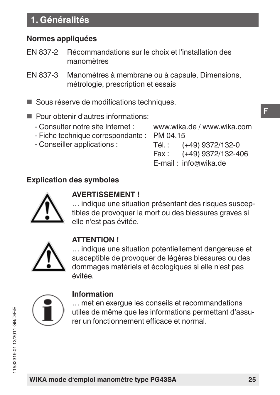 Généralités | WIKA PG43SA User Manual | Page 25 / 48