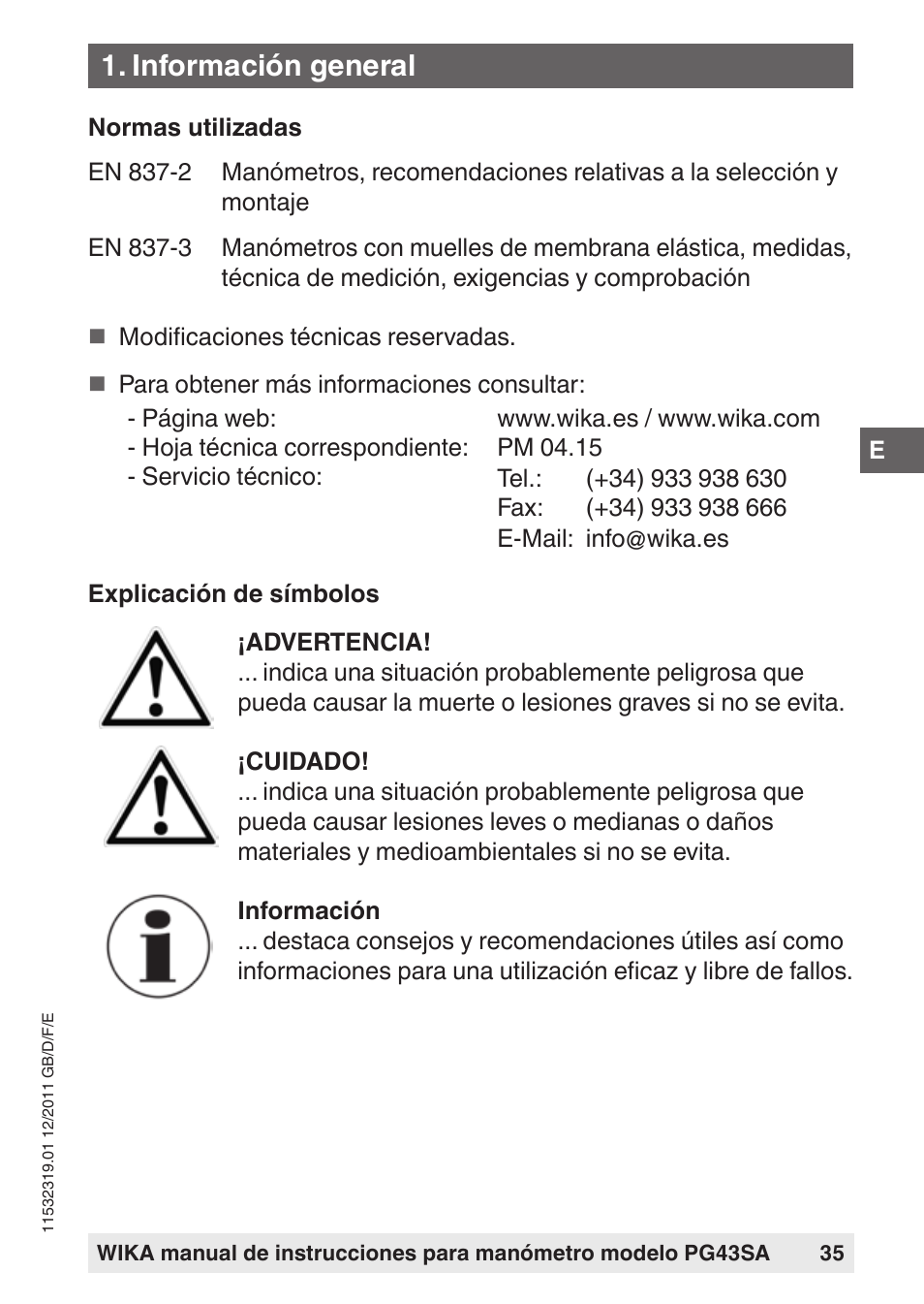 Información general | WIKA PG43SA User Manual | Page 35 / 48