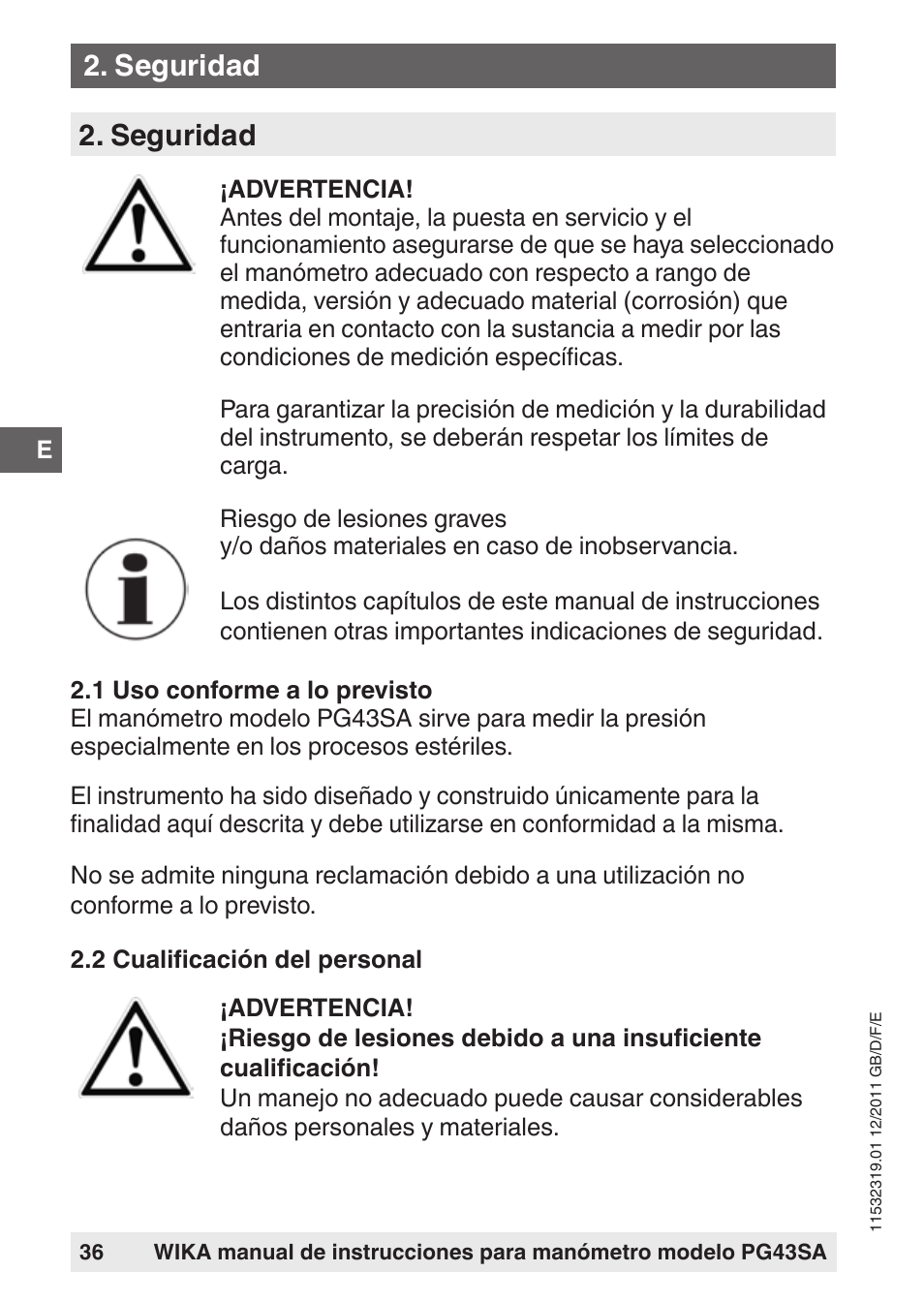 Seguridad | WIKA PG43SA User Manual | Page 36 / 48