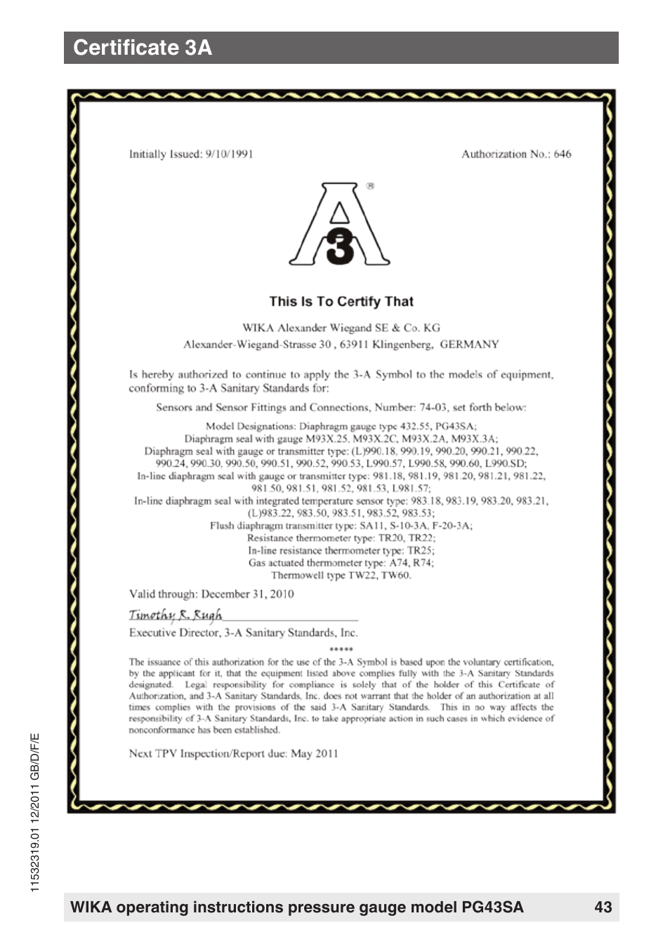 Certificate 3a | WIKA PG43SA User Manual | Page 43 / 48