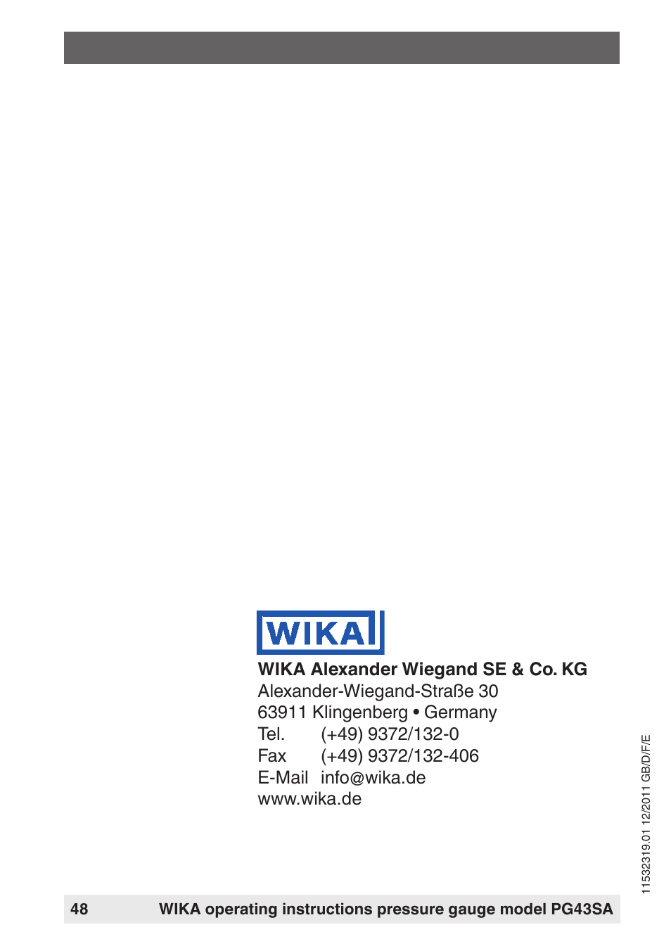 WIKA PG43SA User Manual | Page 48 / 48