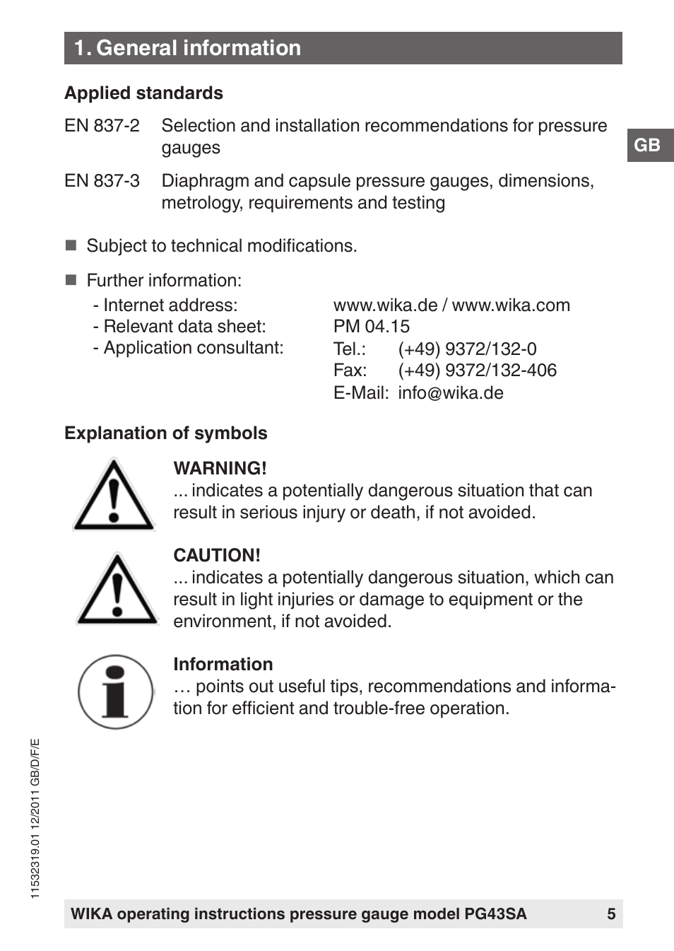 General information | WIKA PG43SA User Manual | Page 5 / 48