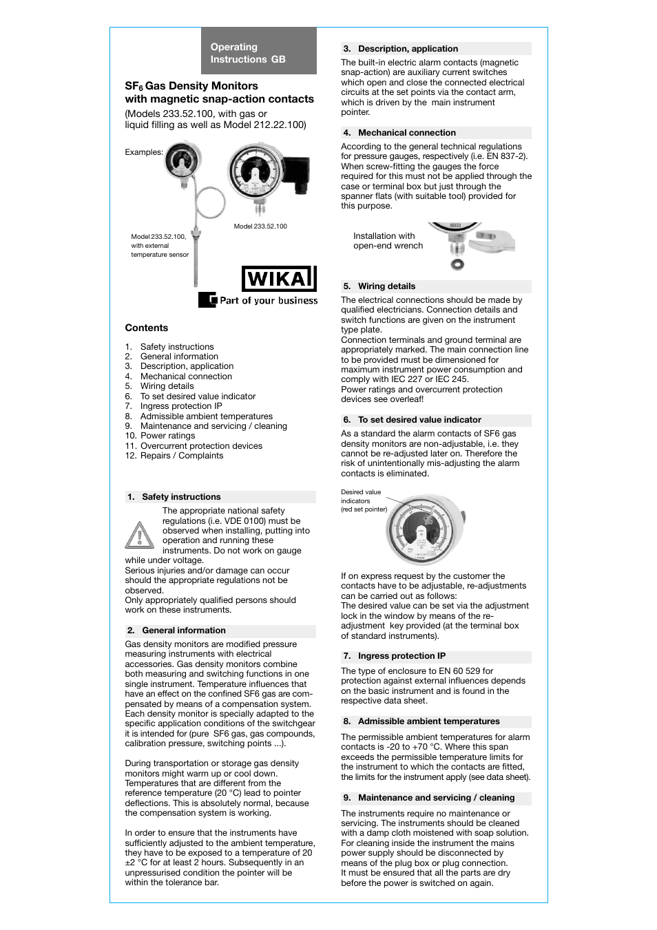 WIKA SF6 User Manual | 2 pages