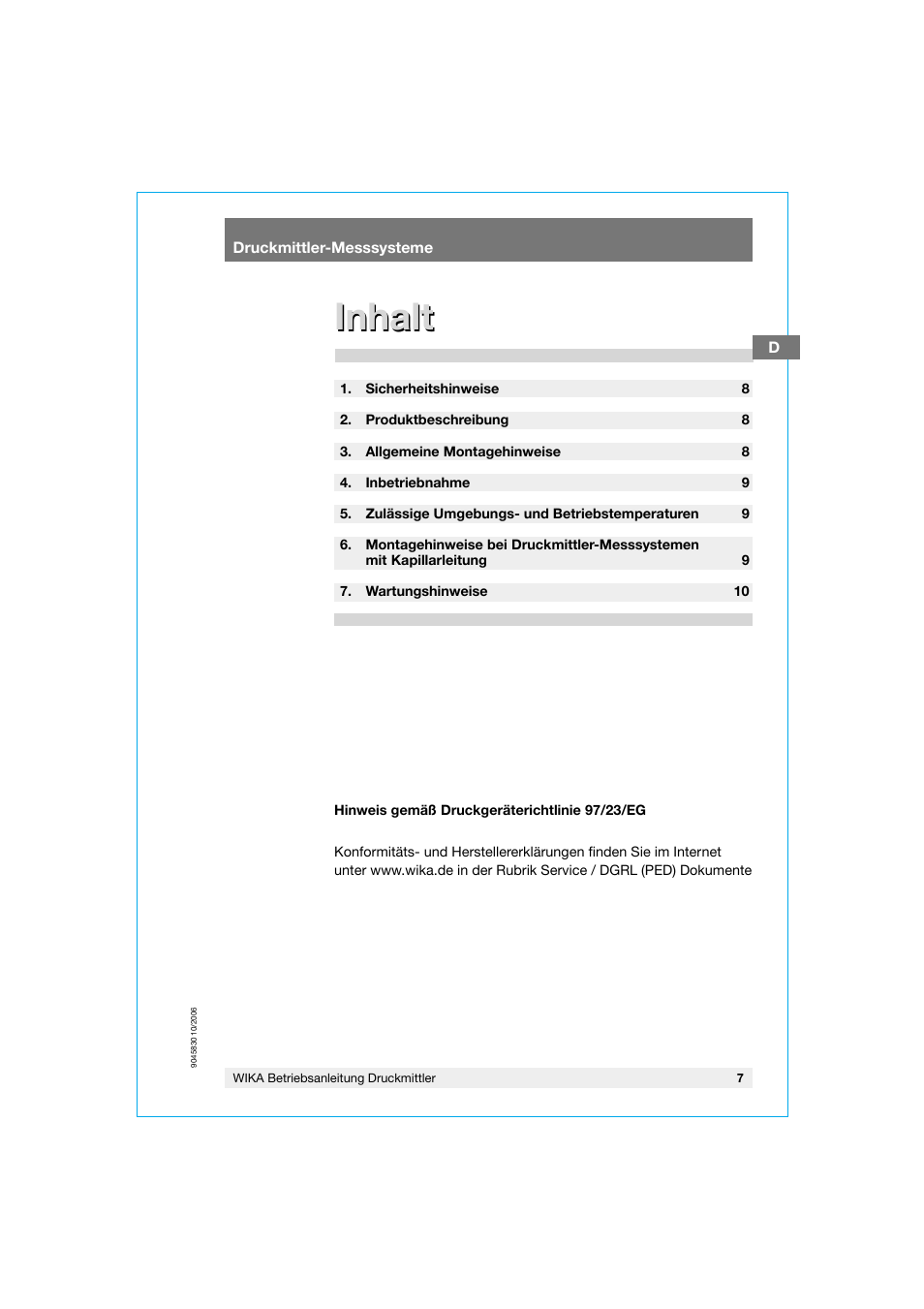 Inhalt | WIKA 910.27 User Manual | Page 7 / 20