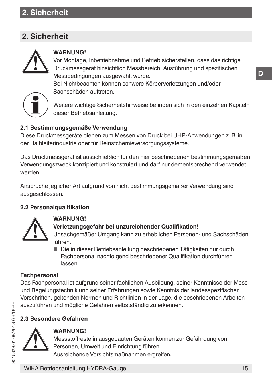 Sicherheit | WIKA Hydra-Gauge User Manual | Page 15 / 44
