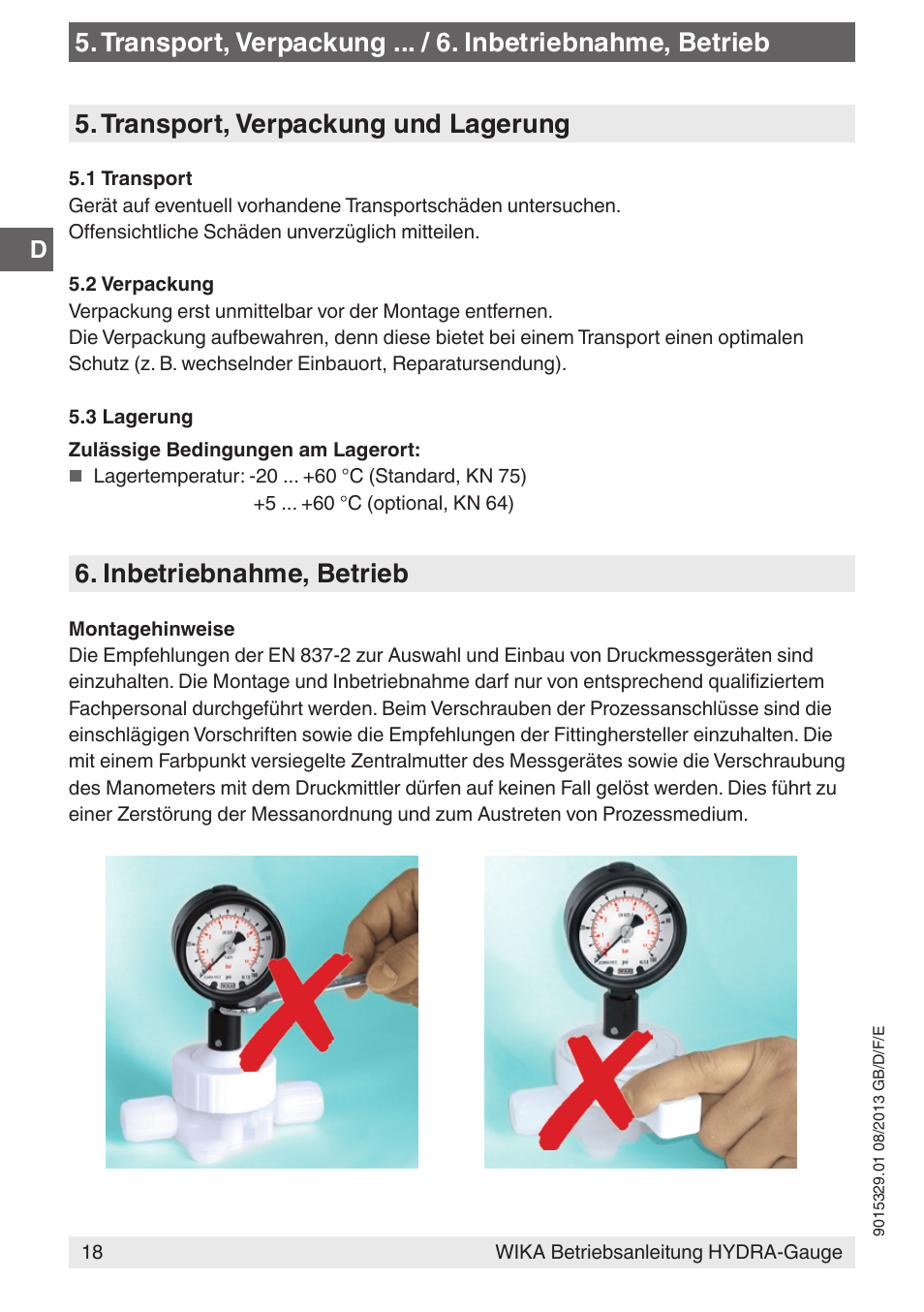 Inbetriebnahme, betrieb | WIKA Hydra-Gauge User Manual | Page 18 / 44