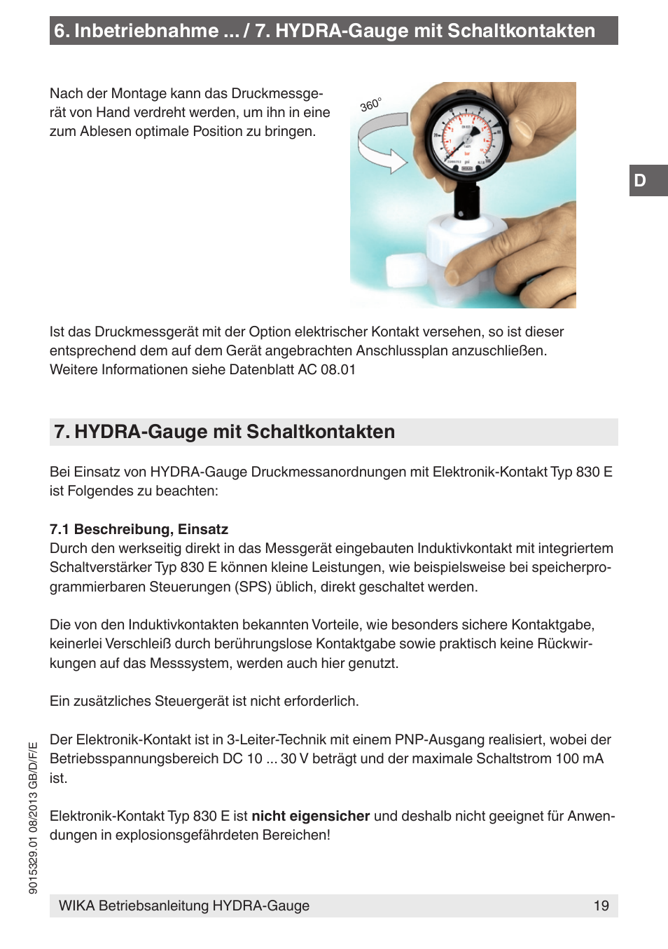 Hydra-gauge mit schaltkontakten | WIKA Hydra-Gauge User Manual | Page 19 / 44