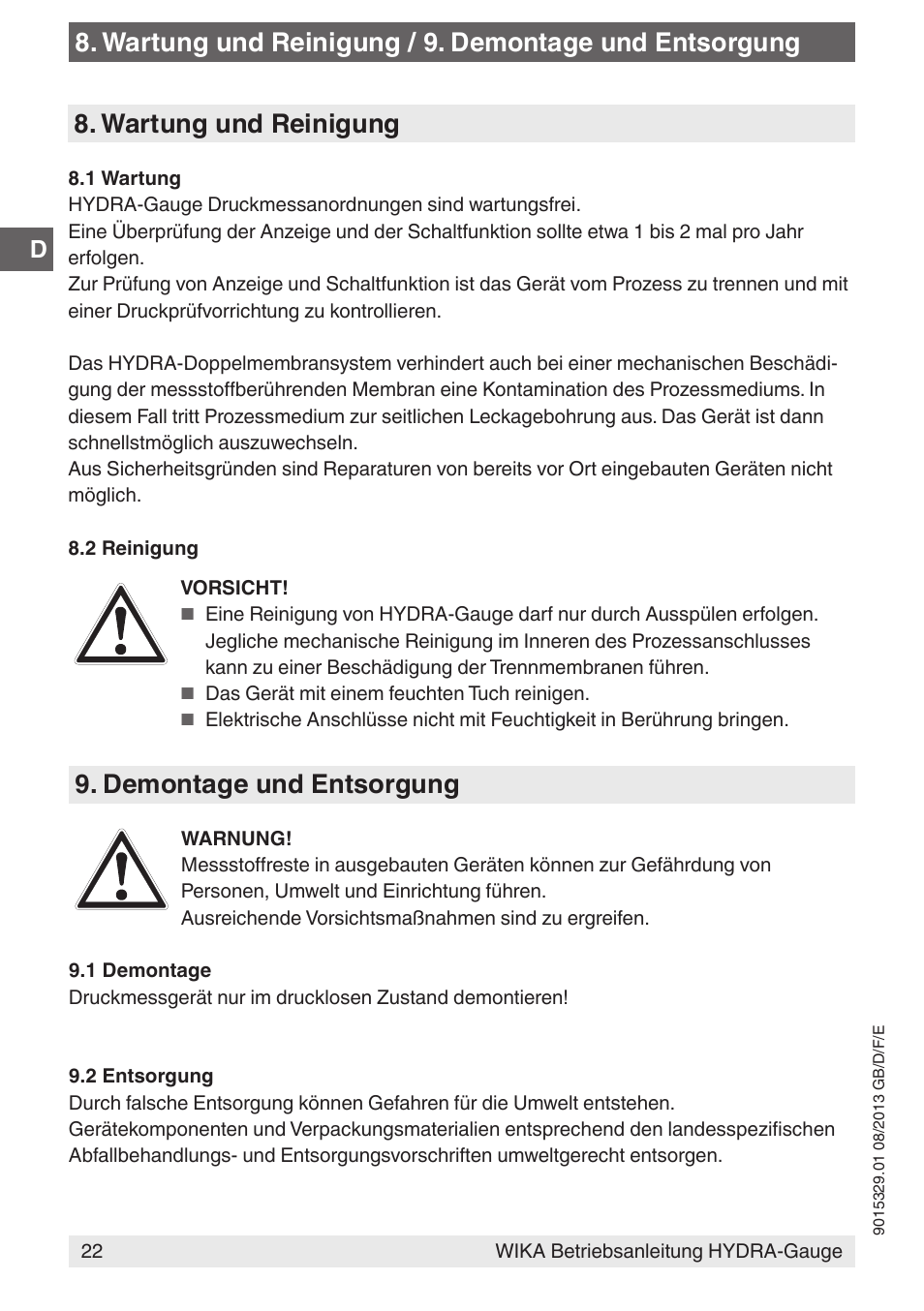 Wartung und reinigung | WIKA Hydra-Gauge User Manual | Page 22 / 44